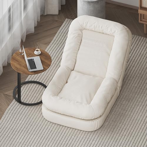 Bodensitz, Manuelle Liegestühle, Bodensofa-Stuhl, Kaminstuhl, Bodenstuhl Mit Rückenlehne, Lounge-Stuhl, Lazy Floor Sofa, Für Wohnzimmer, Eckstuhl, Schlafzimmer, Salon, Büro ( Color : Rice white )