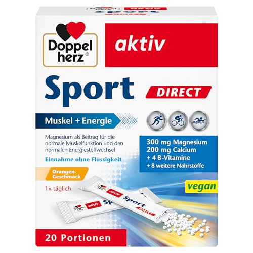 Doppelherz Sport DIRECT - Muskel + Energie - Magnesium, Calcium & B-Vitamine - für Sportler und körperlich Aktive - 20 vegane Portionen mit Orangen-Geschmack