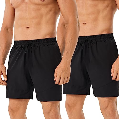 HOPLYNN 2er Pack Sporthose Herren Kurz mit Reißverschlusstasch Sport Short Laufhose Schnell Trocknend Schwarz XXL