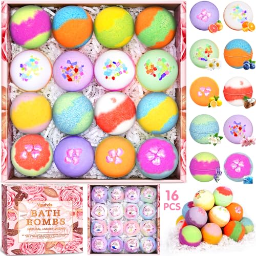 Vautvis Badebomben Frauen Weihnachten Duschbomben, Badebomben Geschenk Set 16er Pack, Badekugeln Weihnachten, Badezusatz Set, Frauen Entspannung Geschenk, Badeset Geschenk