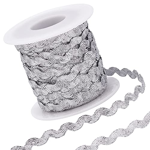 GORGECRAFT 1 Rolle 27yd/25m Glitter Silver RIC Rac Trim Ribbon Wave Sewing Bending Fringe Trim 5mm/0.2 Zoll Zum Nähen von Blumen Basteln Hochzeit Party Lace Ribbon Craft