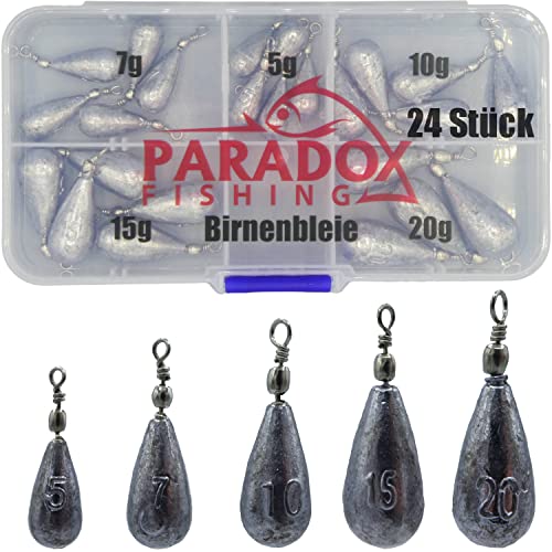 Paradox Fishing Birnenblei Set 5g-20g I 24 Stück mit Box I Blei Angeln Grundblei Angeln Set Blei Angel Blei Gewichte Angeln Blei Angelzubehör Blei Birnenblei Angeln Angel Bleie Set