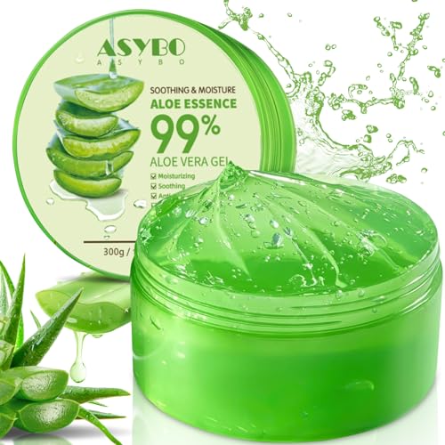 ASYBO 300 ML Aloe Vera Gel – 99% reine Aloe Vera Feuchtigkeitscreme für Gesicht und Körper, natürliche Aloe-Creme für trockene Haut, Sonnenbrand, Akne