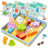 Nene Toys Angelspiel ab 2 Jahren - Magnetisches Fische-Angeln-Spiel, Magnetspiel mit Farbzuordnungs-Puzzle – Motorikspielzeug, Holzspielzeug, Montessori-Lernspiel – Geschenk Jungen Mädchen 2 3 Jahren