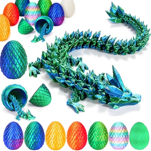 YILCER 3D-gedrucktes Drachenei, Mystery Crystal Dragon Egg Fidget Toys Überraschung, bewegliche Kristall-Dracheneier mit Drachen im Inneren (Laser Green)