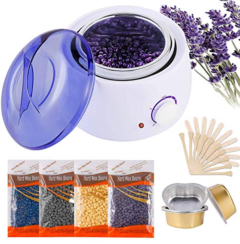 Wachswärmer Wax Warmer Heater Wachserhitzer Hair Removal Waxing Wachsgerät Heisswachs Haarentfernung mit 4 Wachsbohnen, 20 Holzspateln, 5 foil bowls- Augenbraue Gesicht Achsel Bikini Bein zu Hause