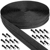 Draupnir Endlos Reissverschluss Schwarz mit Zipper, 5mm 10m Nylon Endlosreißverschluss Meterware und 20 Schwarz Zipper aus Metall für Kleidung Tasche Mäppchen Bettwäsche