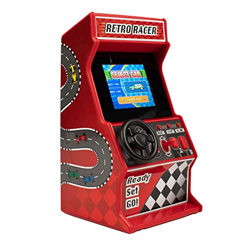 Mini-Arcade-Rennmaschine, 30 integrierte 8-Bit-Rennspiele, Auto-, Fahrrad-, Boots- und Skispiele, 2,4-Zoll-Vollfarbbildschirm, Lenkrad, Schalthebel, 2 Tasten, ThumbsUp!