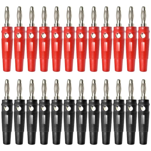 agogue 24 Stück Bananenstecker, Bananenstecker Lautsprecher Sehr Langlebig, Bananenstecker 4mm Breites Anwendungsspektrum, Banana Plug Für Kabel Boxen Endstufen Receiver Stereoanlagen (Schwarz + Rot)