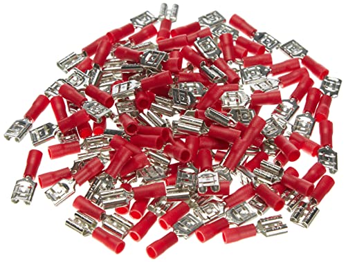 Goobay 17002 Flachsteckhülsen 100er Set / Steckmaß 6,4 x 0,8 mm / Steckverbinder bis 10A / Flachstecker teilisoliert / Kabelverbinder für max. 1 mm² / Kabelschuh Rot