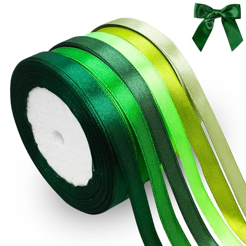 qingmeng 132m Satinband Grün, 10mm Geschenkband Grün Breit, Schleifenband Grün, Geschenkband Hochzeit Stoff, Grünenes Geschenk Band Geschenkbänder für Taufe Geburtstag Deko Geschenkverpackung