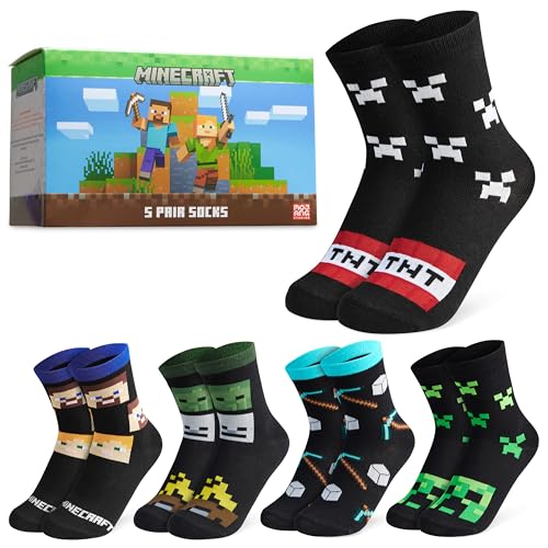 Minecraft Jungen Socken 5er Pack (31/36 EU,Schwarz)