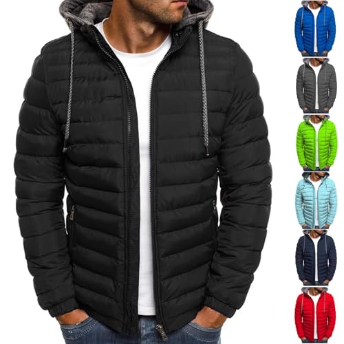 UHouse Winterjacke Herren Daunenjacke mit Kapuze Warm Jacke Leichte Steppjacke Winter Herren-Jacken Bequeme Kapuzenjacke Casual Puffer Jacket Basic Übergangsjacke Angebote Des Tages Heute Schwarz XXL