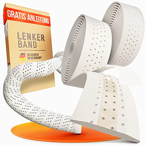 Kellago Lenkerband Rennrad Leder [ MIT VERBESSERTE DÄMPFUNG ] inkl. E-Book & 4x Klebestreifen - Rennrad Lenkerband schwarz/braun/weiß mit Lederoptik - Fahrrad Lenkerband