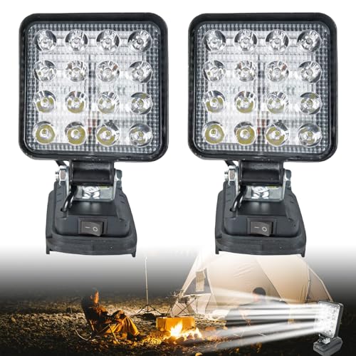 SPORWAY 2 Stück Akku Lampe für Makita 18V: LED Arbeitsleuchte Akku LED Strahler Tragbares Flutlichter Baustellen Lampe Taschenlampe Scheinwerfer für Makita 18V (Quadratisch)