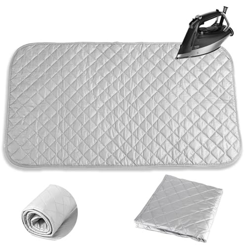 Bügelkissen Tragbares, Bügelunterlage für Tisch Bügelbrett Klein, 48 x 85cm Reise Bügelbrett Unterlage, Bügelmatte faltbar, Voll beschichtete Silberne Bügelunterlage,Trockner, Bügeleisen