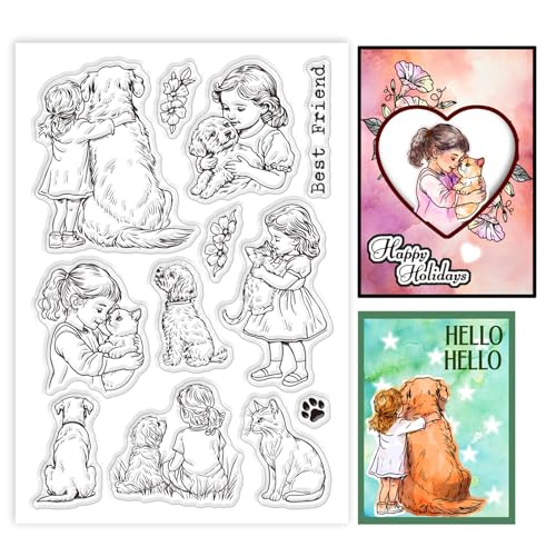 GLOBLELAND Klare Stempel Für Haustiere Katze Hund Blumen Silikon Klare Stempel Siegel Tiere Transparente Stempel Für DIY Scrapbooking Karten Erstellen von Fotoalben Journalen