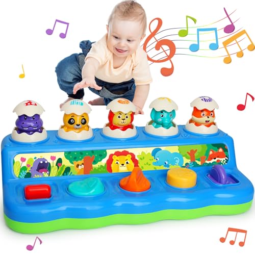 Yerloa Montessori Spielzeug ab 1 Jahr, Pop Up Tiere Spielzeug mit Musik, Tiere Ton, Licht, Early Learning Musical Baby Spielzeug 9-18 Monate, Krabbelnde Musikalische Spielzeug für 6monate für Mädchen
