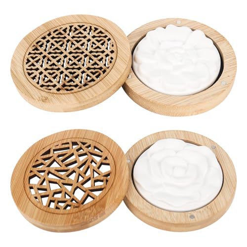 Trendecor 2 Stück Duftsteine für Ätherische Öle, Diffuser Ätherische Öle Klein mit Hölzerner Räucherkiste Diffuser Ätherische Öle Duftstein Aroma Diffuser für Aromatherapie in Schlafzimmer und Auto