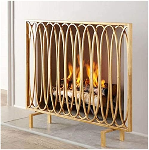 Feuerschutz für Kaminofen, freistehendes Tor, Netz, dekorativer Kamin-Zaun, 95,2 x 70,1 cm, pulverbeschichtet, goldfarben