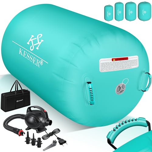 KESSER® Aufblasbare Air Roll Airtrack, 100 x 60 cm Gymnastik-Rolle | inkl. Tragetasche & elektr. Luftpumpe | Barrel Gymnastik Tumbling | Yoga Gymnastik Rolle Gymnastikmatte, Fitnessrolle Mint Grün