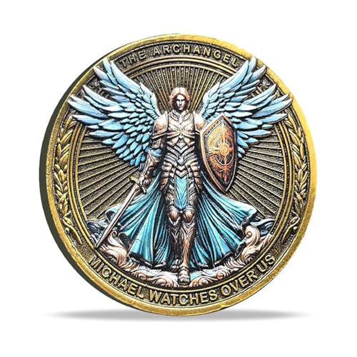 Der Erzengel Michael wacht über uns Challenge-Münze, 1,57 Zoll St. Michael der Erzengel Challenge-Münze mit Schutzhülle, inspirierende Sammlermünze des Heiligen Michael als Gedenkgeschenk (1PC)