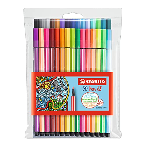 Premium-Filzstift - STABILO Pen 68 - 30er Pack - mit verschiedenen Farben inkl. 6 Neonfarben