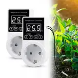 2 Stück Thermostat Steckdose, Temperaturregler, Digitaler Temperaturregler mit Fühler, Wasserdicht Temperaturschalter, Smart Thermostat Heizung für Gewächshaus Glasbehälter Gewächshaus Samenkeimung