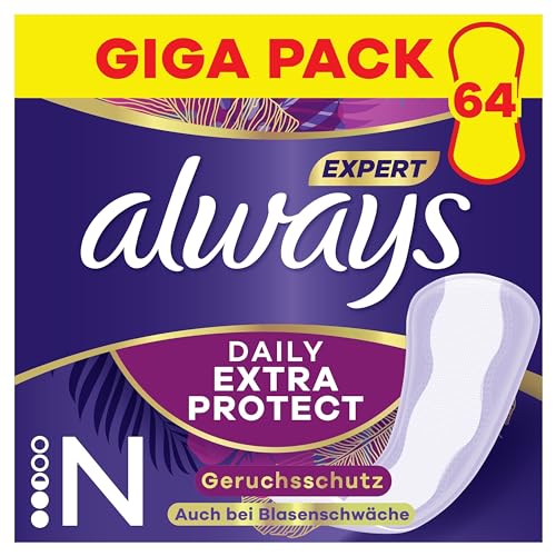 Always Daily Extra Protect Slipeinlagen Damen, Normal (64 Binden), Giga Pack, schliesst Gerüche und Flüssigkeit sofort ein, für maximalen Schutz am Tag