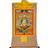 Padmasambhava Buddhistischer Thangka Brokat Kunstdruck Tibetischer Thangka Wandteppich für Buddhistischen Altar Zen Meditation (Color : Brown, Size : S)