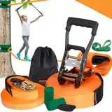 VEVOR Slackline Hindernisse Set 2 x 18,3 m Slacklines 2 x 1,5 m Baumschutz, 226,8 kg Tragkraft Ninja Hinderniskurs, Outdoor-Spielset-Ausrüstung, Hinterhofspielzeug-Trainingsausrüstungsset Orange