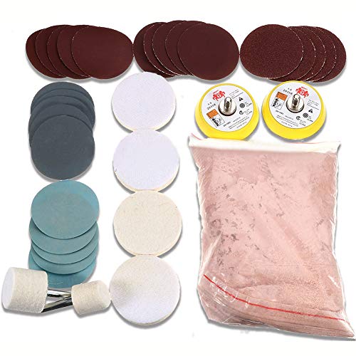 Glaspolier-Set, 34 Stück, Entferner für tiefe Kratzer, 230 g, Cerumoxidpulver und Polierpads, Schleifscheibe, 50 mm