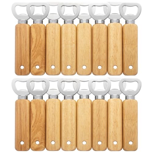 Gravierbare Flaschenöffner aus Holz, 16 Stück tragbare Bierflaschenöffner für Getränke, Apfelwein, Bar, Heim-Gadgets