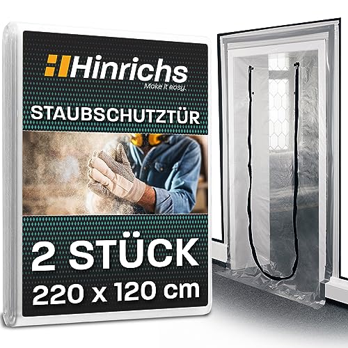 Hinrichs 2x Staubschutztür mit Reißverschluss - 220x120cm Staubschutztüren - Baufolie transparent Staubtür - Folientür mit Reißverschluss Abdeckfolie Maler - Staubschutzwand Dust Door