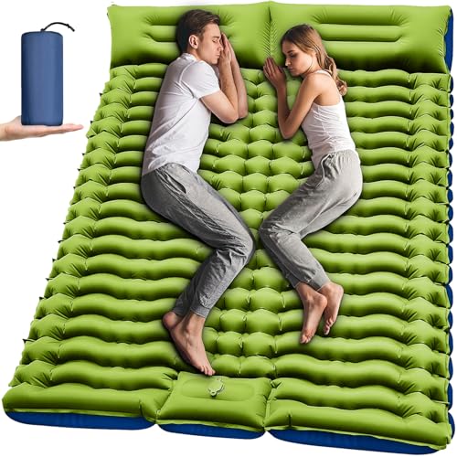 Yuzonc Isomatte Selbstaufblasend, Verdicktes Doppel Camping Matratze, Ultraleicht Luftmatratze Camping für 2 Personen Aufblasbare mit Fußpumpe & Kissen für Outdoor, Wandern, Zelt