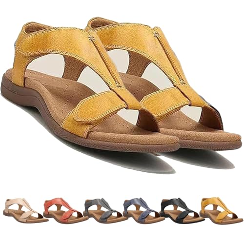 Donubiiu Hautverstellbare orthopädische Sandalen,skin-adjustable-orthotic-sandals-2,Ergonomic Orthopedic Sandals, Women's Comfy Orthotic Sandals (Gelb,42)