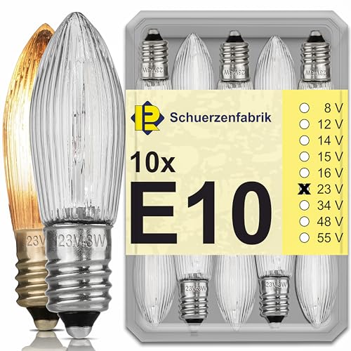 10x E10 Spitzkerze 23V 3W Ersatzbirnen Glühbirne Topkerzen für Lichtbögen und Schwibbogen