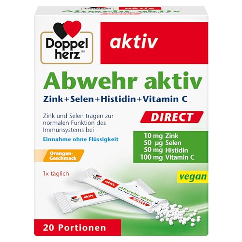 Doppelherz Abwehr aktiv DIRECT - mit Zink, Selen & Vitamin C zur Unterstützung des Immunsystems PLUS Histidin - 20 Micro-Pellets mit Orangen-Geschmack