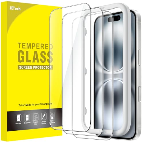 JETech Schutzfolie für iPhone 16 6,1 Zoll, Gehärtete Glas Displayschutz mit Einfachem Installationswerkzeug, Hat Keinen Einfluss auf die Hülle, HD Klar, 3 Stück