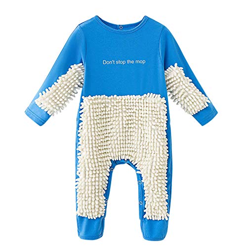 Baby Mädchen Jungen Krabbelspielanzug Langarm Baby Solid Mop Design Overall Blau, blau, 85 cm