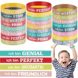 Huiguli 24 Stück Motivationsarmbänder auf Deutsch, 20,2 cm Inspirierenden Sprüchen Silikon Armbänder, Motivierendes Silikonarmband, Mutmacher Geschenke Party Mitgebsel für Kollegen Teenager Kinder