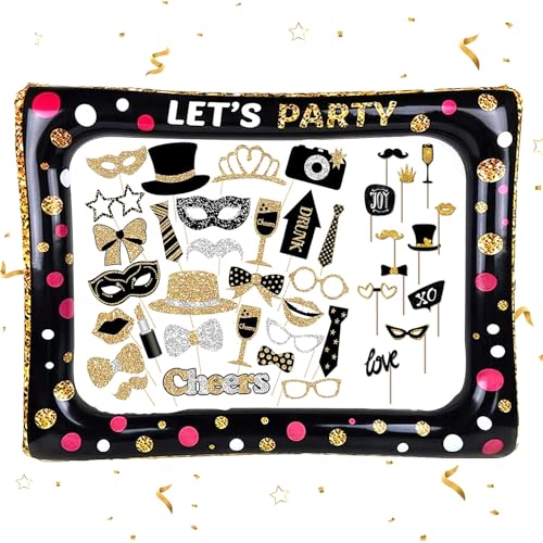 43 STK Fotobox Accessoires-Aufblasbarer Fotorahmen - Fotorequisiten PartyzubehöR, Geburtstag Fotorequisiten Aufblasbar Set, Dekorations mit Pailletten und Glitzer für Party Feste Hochzeit Karneval