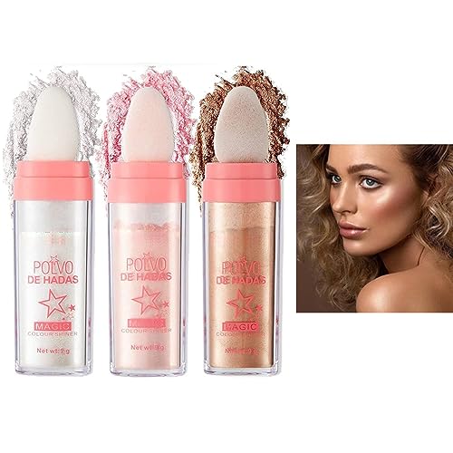 Highlighter Puder Stick, Body Highlight Patting Puder, Fairy Highlight Puder-Highlighter Schimmernder Highlighter Puderstift, für Gesicht Augen Lippen Haare Körper Glow Kosmetik (02)