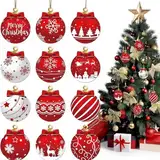 Weihnachtsbaumschmuck-Set mit 12 hölzernen Weihnachtsbaum-Hängeornamenten – Dekorationen für Zuhause, Party, Basteln （Rot）