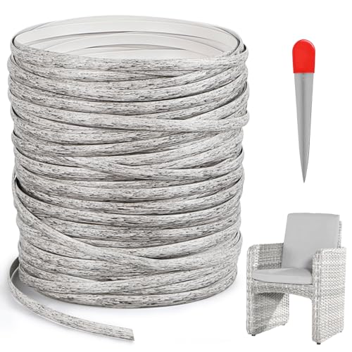 DBREAKS 65m Kunststoff Gewebtes Rattan, Flach, PE-Rattan, Webwerkzeug, Synthetische Rattan Reparaturmaterial, für Outdoor Rattan Möbel Reparatur,Rattan-Stuhl, Tischkorb(Grau meliert)