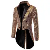 Smokings für Herren - Pailletten Sakko Herren Frack Glitzer Jacket Blazer Schwarz Gold Karneval Anzug für Männer Slim Fit Anzugjacken Fasching Anzüge Glitzerjacke Sakkos Party Outfit Paillettenanzüge