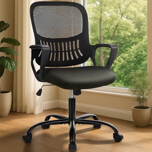 DUMOS Bürostuhl Ergonomisch Schreibtischstuhl mit Lendenwirbelstütze Verstellbaren Armlehnen Drehstuhl Höhenverstellbarer Office Chair Bürostühle Geeignet für Büro und Schlafzimmer(Schwarz)