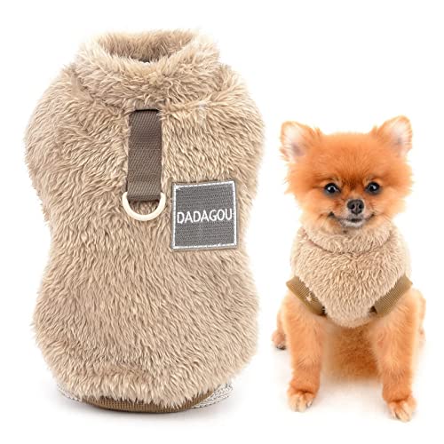 SMALLLEE_LUCKY_STORE Haustier-Sherpa-Fleece-Pullover Weste Rollkragenpullover mit D-Ring weiches Sweatshirt für kleine Hunde Katzen, Welpen Yorkie Chihuahua warme Herbst-Winterkleidung, braun, S