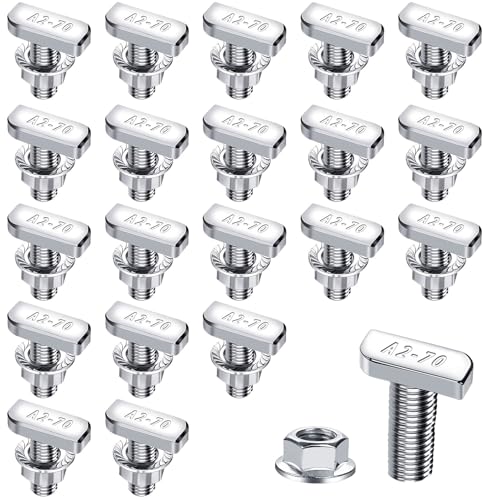 Forbabe 20 Stück Hammerkopfschrauben M10x25mm, Edelstahl T Schrauben und Flanschmuttern M10 für PV Solar Montageschienen Photovoltaik Gewächshaus Schrauben (10mm)