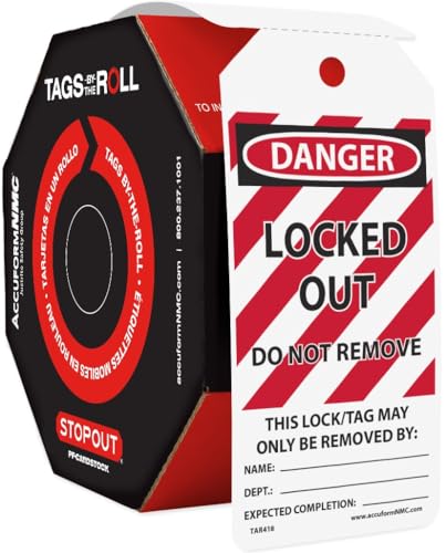 Accuform Signs TAR418 Tags By-The-Roll Lockout Tags, Legend DANGER LOCKED OUT DO NOT REMOVE, 6.25 Length x 3 Width x 0.010 Thickness, PF-Cardstock, Red/Black on White (Roll of 100) by Accuform